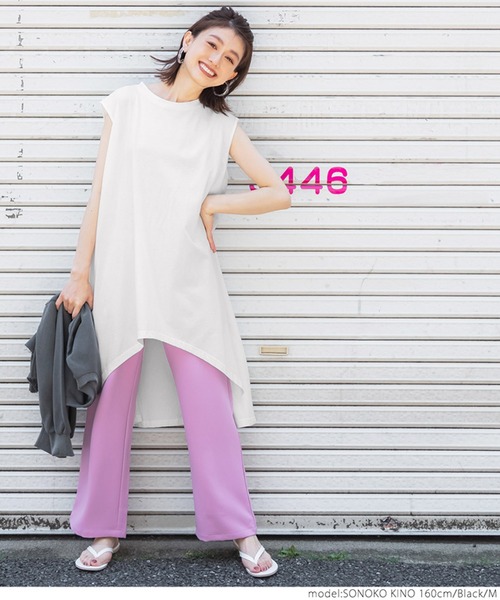 coca(coca)(コカ)の「アシンメトリーヘムノースリワンピ(Tシャツ/カットソー・レディース・ホワイト/ブラック・M/L)」の3枚目の写真