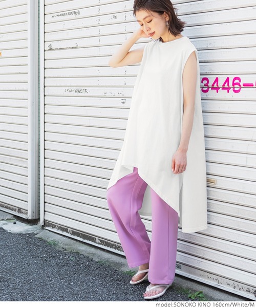 coca(coca)(コカ)の「アシンメトリーヘムノースリワンピ(Tシャツ/カットソー・レディース・ホワイト/ブラック・M/L)」の4枚目の写真