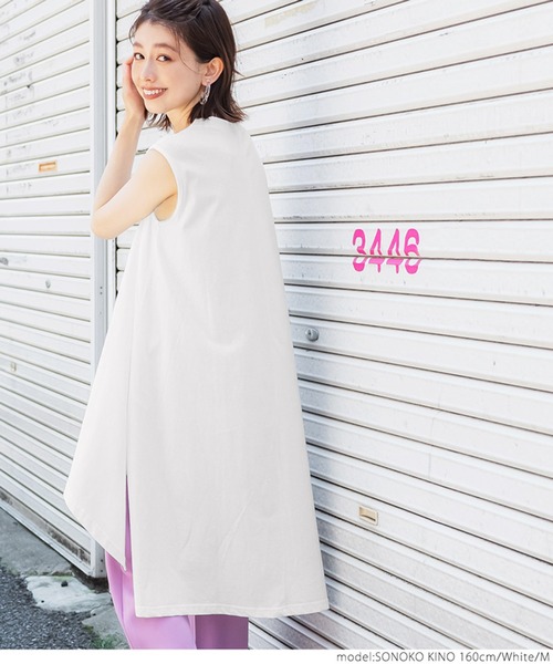 coca(coca)(コカ)の「アシンメトリーヘムノースリワンピ(Tシャツ/カットソー・レディース・ホワイト/ブラック・M/L)」の5枚目の写真