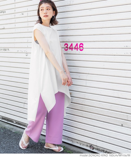 coca(coca)(コカ)の「アシンメトリーヘムノースリワンピ(Tシャツ/カットソー・レディース・ホワイト/ブラック・M/L)」の7枚目の写真