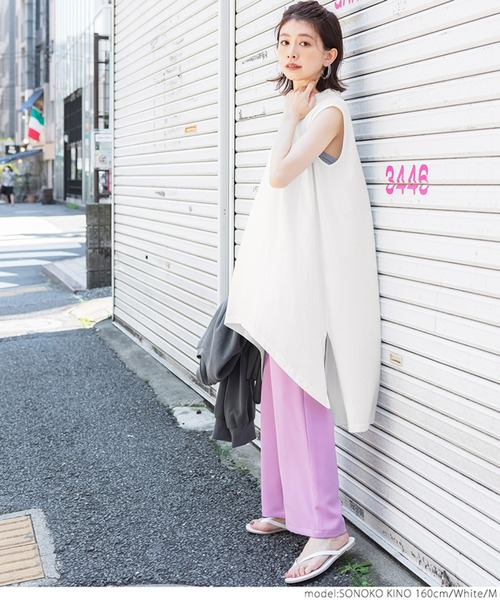 coca(coca)(コカ)の「アシンメトリーヘムノースリワンピ(Tシャツ/カットソー・レディース・ホワイト/ブラック・M/L)」の8枚目の写真