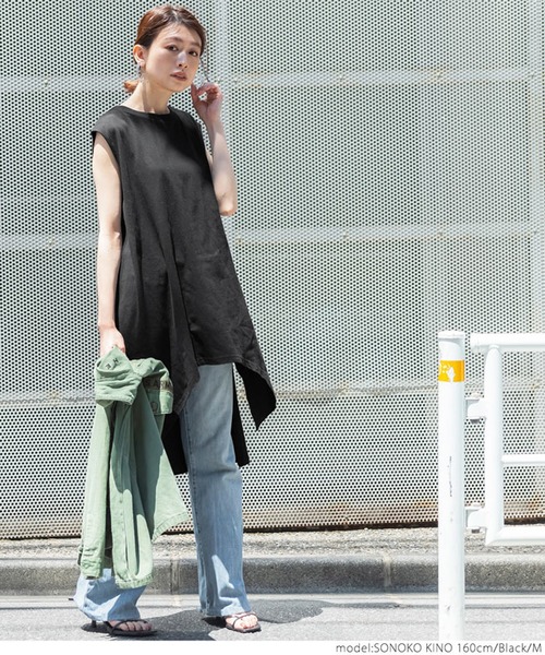 coca(coca)(コカ)の「アシンメトリーヘムノースリワンピ(Tシャツ/カットソー・レディース・ホワイト/ブラック・M/L)」の9枚目の写真