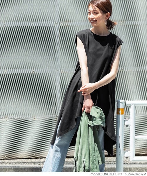coca(coca)(コカ)の「アシンメトリーヘムノースリワンピ(Tシャツ/カットソー・レディース・ホワイト/ブラック・M/L)」の12枚目の写真