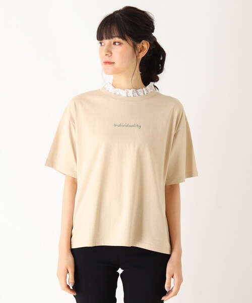 Cutie Blonde（キューティーブロンド）の「◆【S-L】襟レースTシャツ（Tシャツ/カットソー・レディース・チャコールグレー/ライトブルー/ベージュ/ワインレッド・01/02/03）」の5枚目の写真