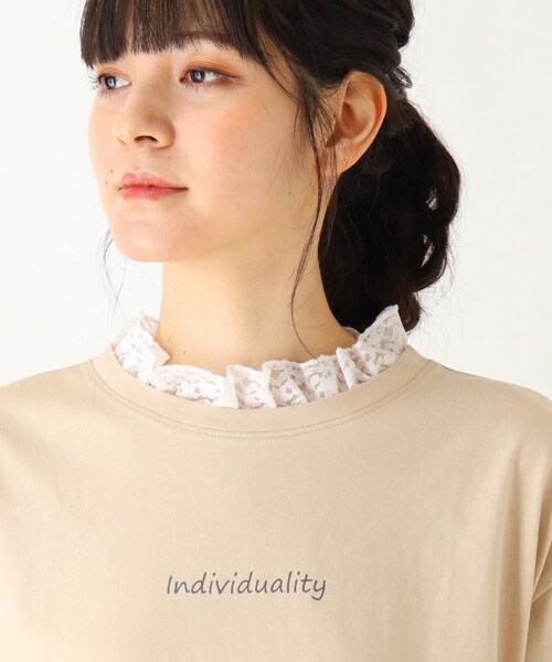 Cutie Blonde（キューティーブロンド）の「◆【S-L】襟レースTシャツ（Tシャツ/カットソー・レディース・チャコールグレー/ライトブルー/ベージュ/ワインレッド・01/02/03）」の9枚目の写真
