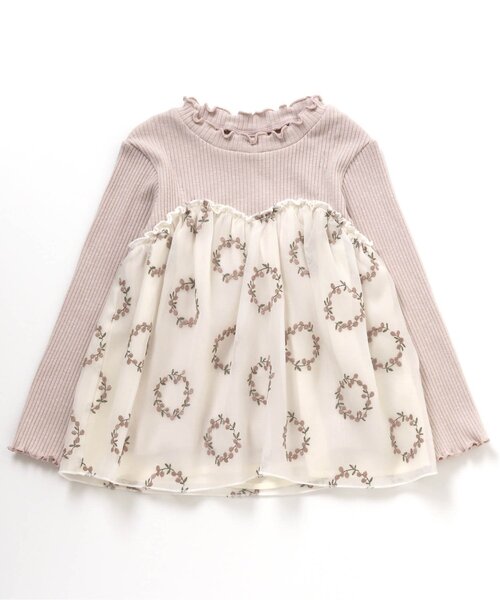 apres les cours（アプレレクール）の「サークルリーフ刺繍チュニック（チュニック・キッズ・ネイビー/ベージュ・140/130/100/90/110/80/120）」の2枚目の写真