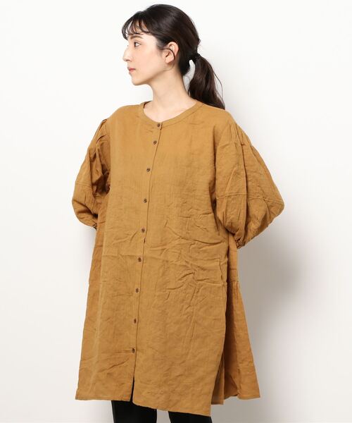 Samansa Mos2（サマンサ モスモス）の「柄アソート後ろティアードチュニック（シャツ/ブラウス・レディース・チャコール/マスタード/ベージュ/カーキ/ボルドー・ﾌﾘ-）」の10枚目の写真