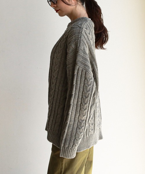feepur（フェピュール）の「《ウォッシャブル》ケーブルニットビッグプルオーバー（ニット/セーター・レディース・杢グレー/グリーン系その他/ブラック/オフホワイト・MEDIUM）」の8枚目の写真