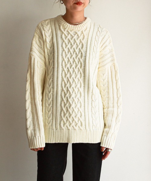 feepur（フェピュール）の「《ウォッシャブル》ケーブルニットビッグプルオーバー（ニット/セーター・レディース・杢グレー/グリーン系その他/ブラック/オフホワイト・MEDIUM）」の5枚目の写真