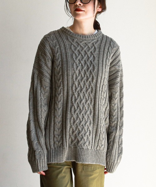 feepur（フェピュール）の「《ウォッシャブル》ケーブルニットビッグプルオーバー（ニット/セーター・レディース・杢グレー/グリーン系その他/ブラック/オフホワイト・MEDIUM）」の6枚目の写真