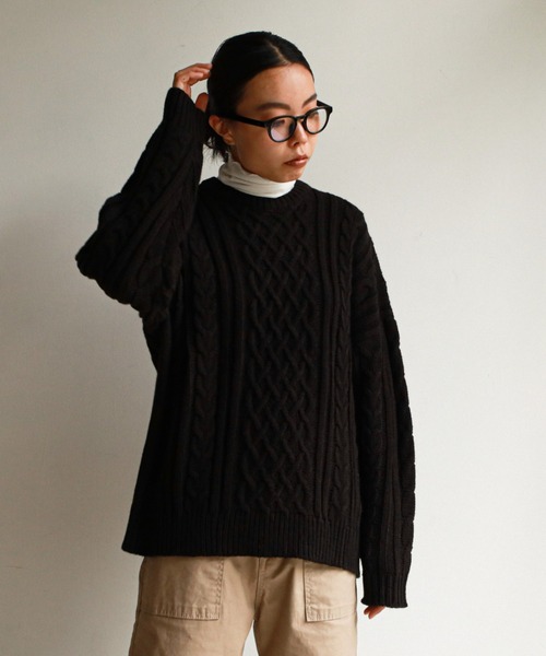 feepur（フェピュール）の「《ウォッシャブル》ケーブルニットビッグプルオーバー（ニット/セーター・レディース・杢グレー/グリーン系その他/ブラック/オフホワイト・MEDIUM）」の20枚目の写真