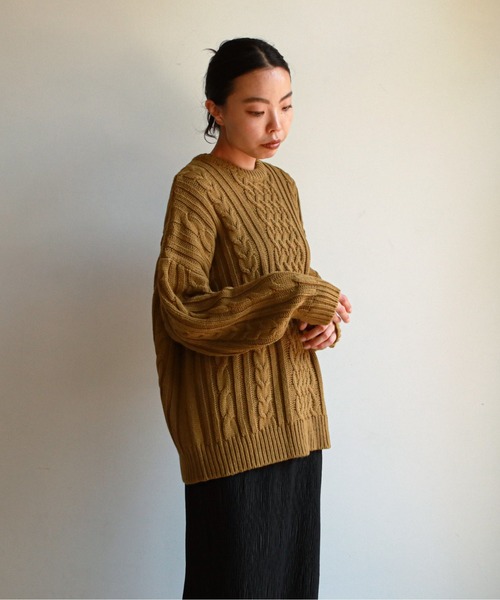 feepur（フェピュール）の「《ウォッシャブル》ケーブルニットビッグプルオーバー（ニット/セーター・レディース・杢グレー/グリーン系その他/ブラック/オフホワイト・MEDIUM）」の12枚目の写真