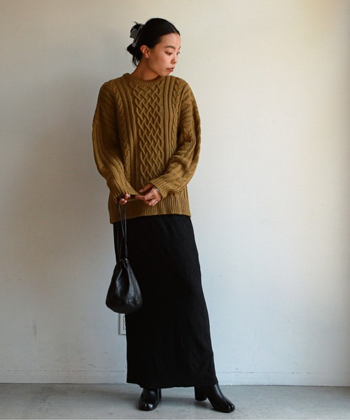 feepur（フェピュール）の「《ウォッシャブル》ケーブルニットビッグプルオーバー（ニット/セーター・レディース・杢グレー/グリーン系その他/ブラック/オフホワイト・MEDIUM）」の14枚目の写真