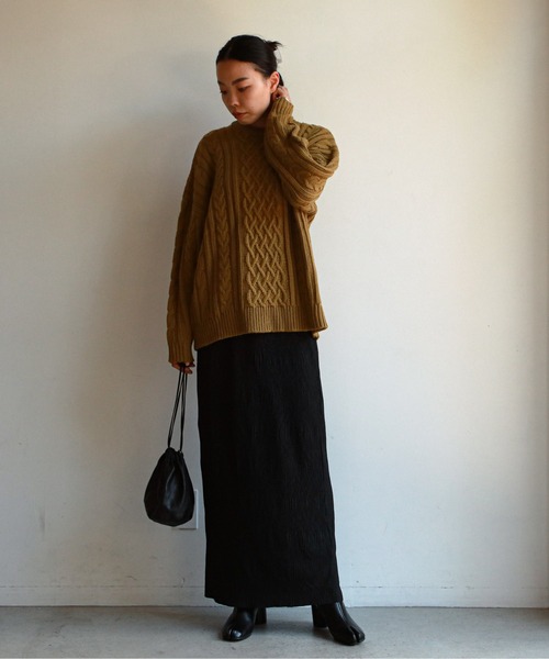 feepur（フェピュール）の「《ウォッシャブル》ケーブルニットビッグプルオーバー（ニット/セーター・レディース・杢グレー/グリーン系その他/ブラック/オフホワイト・MEDIUM）」の9枚目の写真