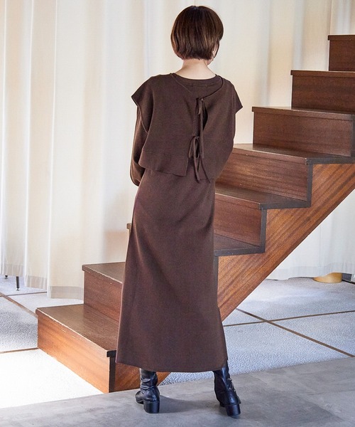 mysty woman（ミスティウーマン）の「ツインベスト・ニットワンピース 237321（ワンピース・レディース・ブラウン/オフホワイト/グリーン系その他・FREE）」の8枚目の写真