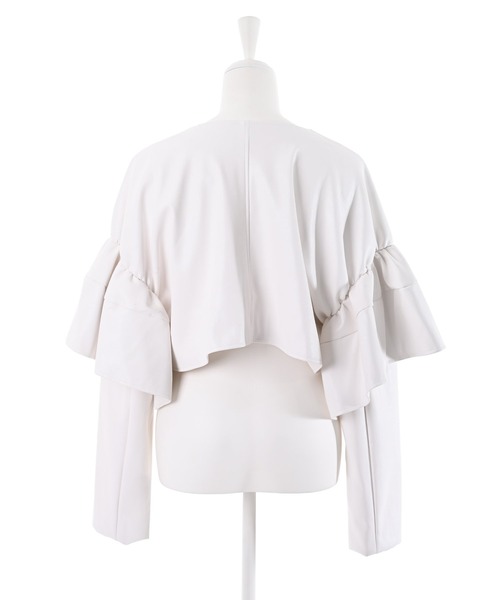 Narcissus(ナルシス)の「【SINN】Narcissusオリジナル レザーフリルジャケット(ノーカラージャケット・レディース・ホワイト/ブラック・FREE)」の13枚目の写真