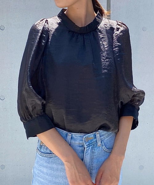 StyleSea(スタイルシー)の「スタンドカラーボリュームスリーブブラウス(シャツ/ブラウス・レディース・ブラック/オリーブ/キャメル・FREE)」の2枚目の写真