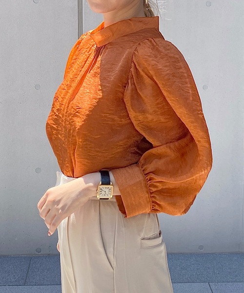 StyleSea(スタイルシー)の「スタンドカラーボリュームスリーブブラウス(シャツ/ブラウス・レディース・ブラック/オリーブ/キャメル・FREE)」の16枚目の写真