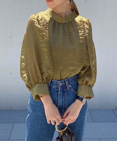 StyleSea(スタイルシー)の「スタンドカラーボリュームスリーブブラウス(シャツ/ブラウス・レディース・ブラック/オリーブ/キャメル・FREE)」の14枚目の写真