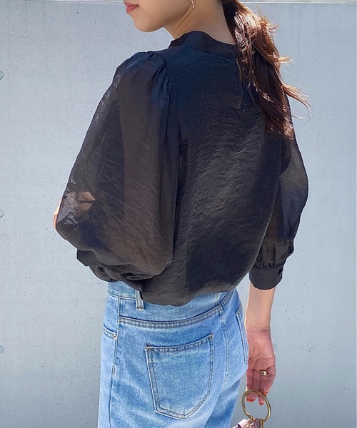 StyleSea(スタイルシー)の「スタンドカラーボリュームスリーブブラウス(シャツ/ブラウス・レディース・ブラック/オリーブ/キャメル・FREE)」の15枚目の写真