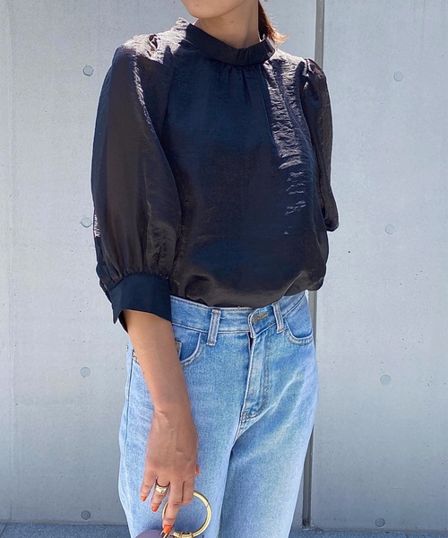 StyleSea(スタイルシー)の「スタンドカラーボリュームスリーブブラウス(シャツ/ブラウス・レディース・ブラック/オリーブ/キャメル・FREE)」の18枚目の写真