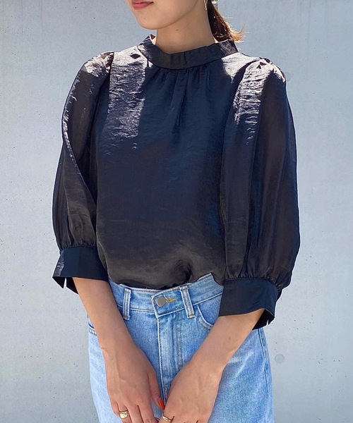 StyleSea(スタイルシー)の「スタンドカラーボリュームスリーブブラウス(シャツ/ブラウス・レディース・ブラック/オリーブ/キャメル・FREE)」の12枚目の写真