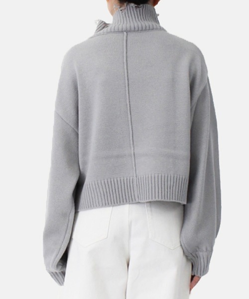 STYLEBLOCK(スタイルブロック)の「ニットダメージハイネックショートプルオーバー(ニット/セーター・レディース・ライトブルー/モカ/ライトベージュ/ブラック・M)」の9枚目の写真