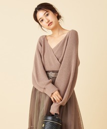 畔編みカシュクールニットトップス