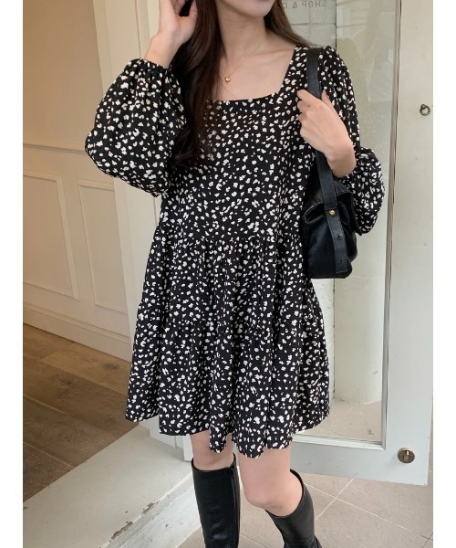 mood for a day（ムードフォーアデイ）の「leopard chiffon mini onepiece /レオパードワンピース（ワンピース・レディース・ブラック/アイボリー・FREE）」の3枚目の写真