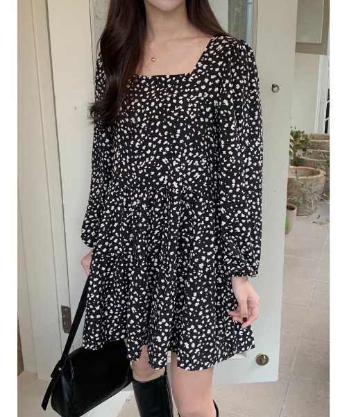 mood for a day（ムードフォーアデイ）の「leopard chiffon mini onepiece /レオパードワンピース（ワンピース・レディース・ブラック/アイボリー・FREE）」の4枚目の写真