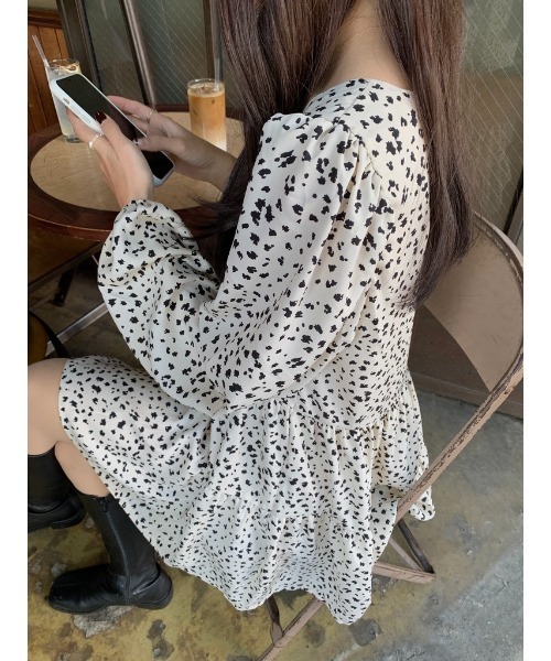 mood for a day（ムードフォーアデイ）の「leopard chiffon mini onepiece /レオパードワンピース（ワンピース・レディース・ブラック/アイボリー・FREE）」の10枚目の写真