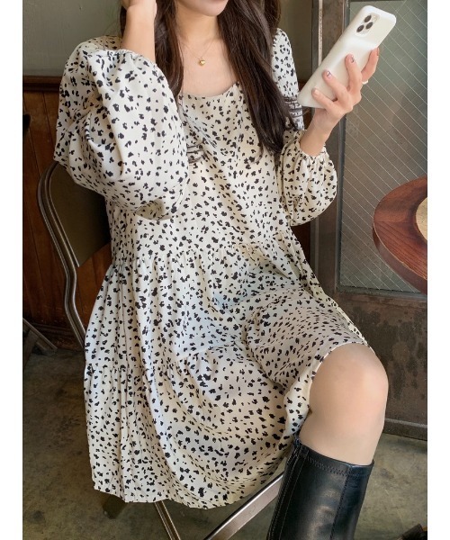 mood for a day（ムードフォーアデイ）の「leopard chiffon mini onepiece /レオパードワンピース（ワンピース・レディース・ブラック/アイボリー・FREE）」の11枚目の写真