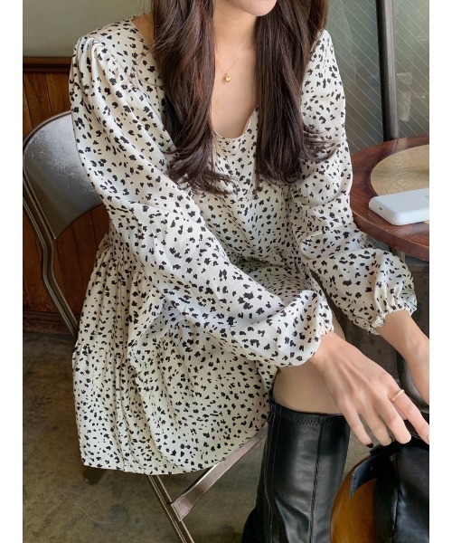mood for a day（ムードフォーアデイ）の「leopard chiffon mini onepiece /レオパードワンピース（ワンピース・レディース・ブラック/アイボリー・FREE）」の12枚目の写真