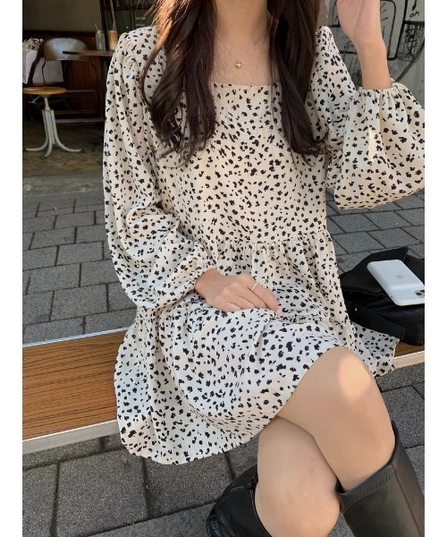 mood for a day（ムードフォーアデイ）の「leopard chiffon mini onepiece /レオパードワンピース（ワンピース・レディース・ブラック/アイボリー・FREE）」の16枚目の写真