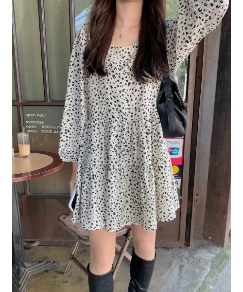 mood for a day（ムードフォーアデイ）の「leopard chiffon mini onepiece /レオパードワンピース（ワンピース・レディース・ブラック/アイボリー・FREE）」の19枚目の写真