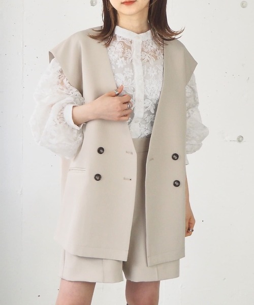 tiptop（ティップトップ）の「【セットアップ対応】ダブルボタンノーカラーベスト（ベスト・レディース・ブラック/アイボリー/A/B・FREE）」の6枚目の写真