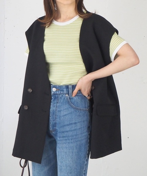 tiptop（ティップトップ）の「【セットアップ対応】ダブルボタンノーカラーベスト（ベスト・レディース・ブラック/アイボリー/A/B・FREE）」の13枚目の写真