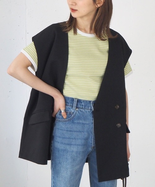 tiptop（ティップトップ）の「【セットアップ対応】ダブルボタンノーカラーベスト（ベスト・レディース・ブラック/アイボリー/A/B・FREE）」の15枚目の写真