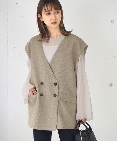 tiptop（ティップトップ）の「【セットアップ対応】ダブルボタンノーカラーベスト（ベスト・レディース・ブラック/アイボリー/A/B・FREE）」の18枚目の写真