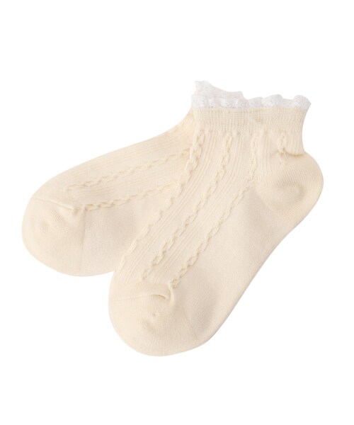 SHOO・LA・RUE（シューラルー）の「◆レースフロートスニーカー丈ソックス（ソックス/靴下・キッズ・アイボリー/ライトパープル/ベビーピンク・56/59/53）」の2枚目の写真
