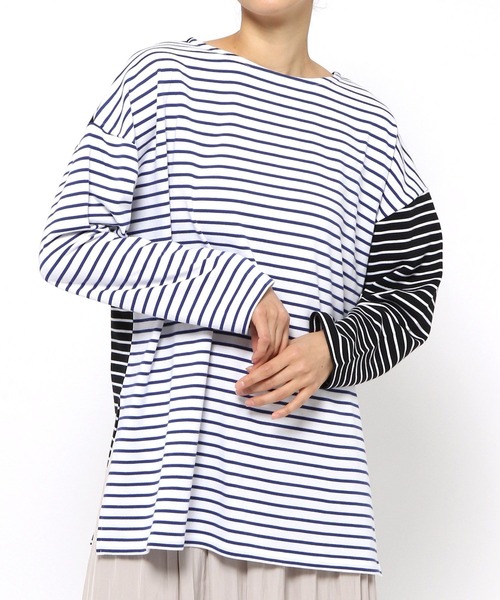 LEPSIM（レプシィム）の「【前後2WAYで着用可能】クレイジーパターンボーダープルオーバー　262562（Tシャツ/カットソー・レディース・グレー/ブルー・FREE）」の11枚目の写真