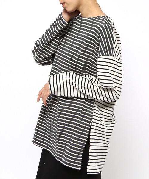 LEPSIM（レプシィム）の「【前後2WAYで着用可能】クレイジーパターンボーダープルオーバー　262562（Tシャツ/カットソー・レディース・グレー/ブルー・FREE）」の9枚目の写真