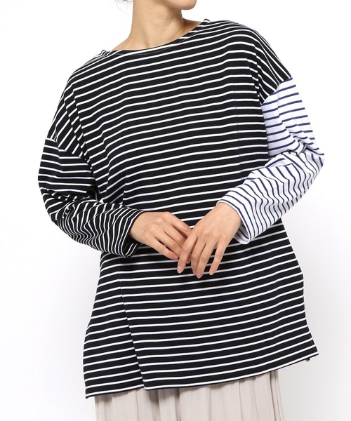 LEPSIM（レプシィム）の「【前後2WAYで着用可能】クレイジーパターンボーダープルオーバー　262562（Tシャツ/カットソー・レディース・グレー/ブルー・FREE）」の5枚目の写真