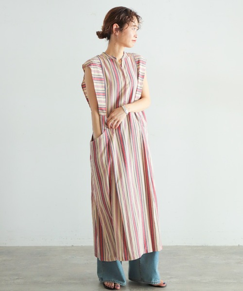 NOMBRE IMPAIR（ノンブルアンペール）の「マルチストライプ　スタンドネックロングワンピース（ワンピース・レディース・レッド/ブルー・FREE）」の15枚目の写真