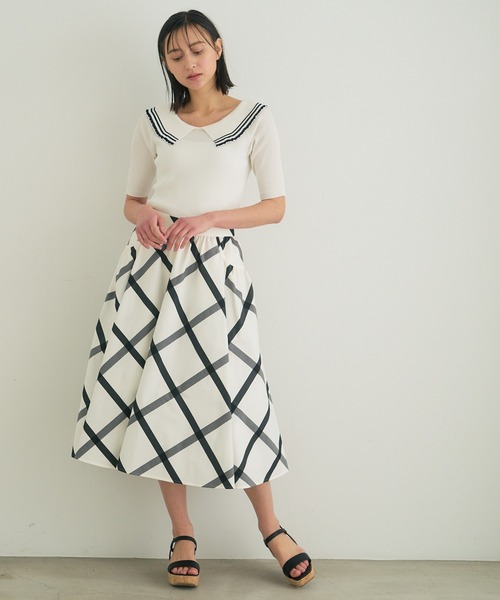 ANAYI（アナイ）の「ビックチェックギャザー スカート（スカート・レディース・ホワイト/ネイビー・38/36/34）」の10枚目の写真
