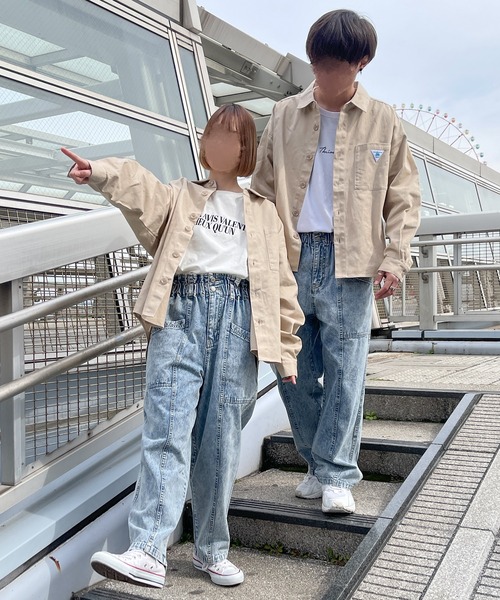 PairPair(ペアペア)の「刺繍入りBIGシャツ(ユニセックス)(シャツ/ブラウス・レディース・サックスブルー/ライトベージュ・フリー)」の3枚目の写真