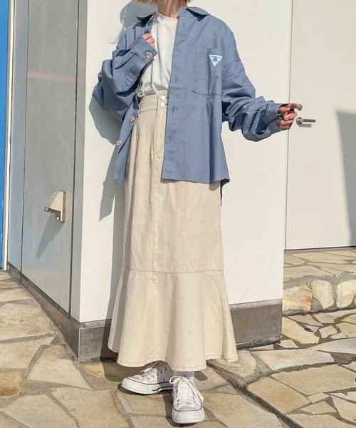 PairPair(ペアペア)の「刺繍入りBIGシャツ(ユニセックス)(シャツ/ブラウス・レディース・サックスブルー/ライトベージュ・フリー)」の17枚目の写真