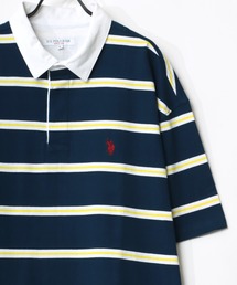 U.S. POLO ASSN./ユーエスポロアッスン オーバーサイズ マルチボーダー ロゴ ワンポイント刺繍 半袖ラガーシャツ/レディース メンズ