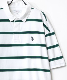 U.S. POLO ASSN./ユーエスポロアッスン オーバーサイズ マルチボーダー ロゴ ワンポイント刺繍 半袖ラガーシャツ/レディース メンズ