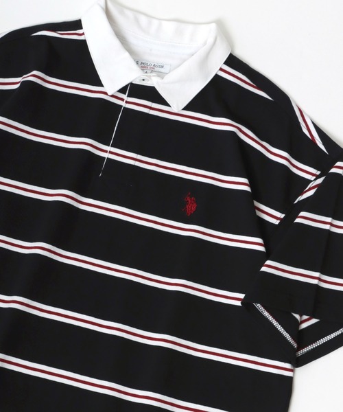 U.S. POLO ASSN.(ユーエスポロアッスン)の「U.S. POLO ASSN./ユーエスポロアッスン オーバーサイズ マルチボーダー ロゴ ワンポイント刺繍 半袖ラガーシャツ/レディース メンズ(ポロシャツ・メンズ・ホワイト/ブラック/ネイビー/グリーン・LL/M/L)」の10枚目の写真